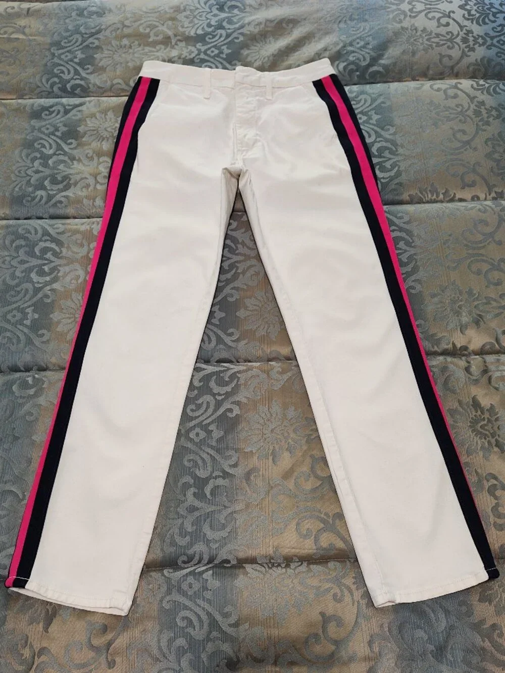 Mother The Straight Shaker Ankle Prep jeans, chalk/pink racer, VG used cond., 26